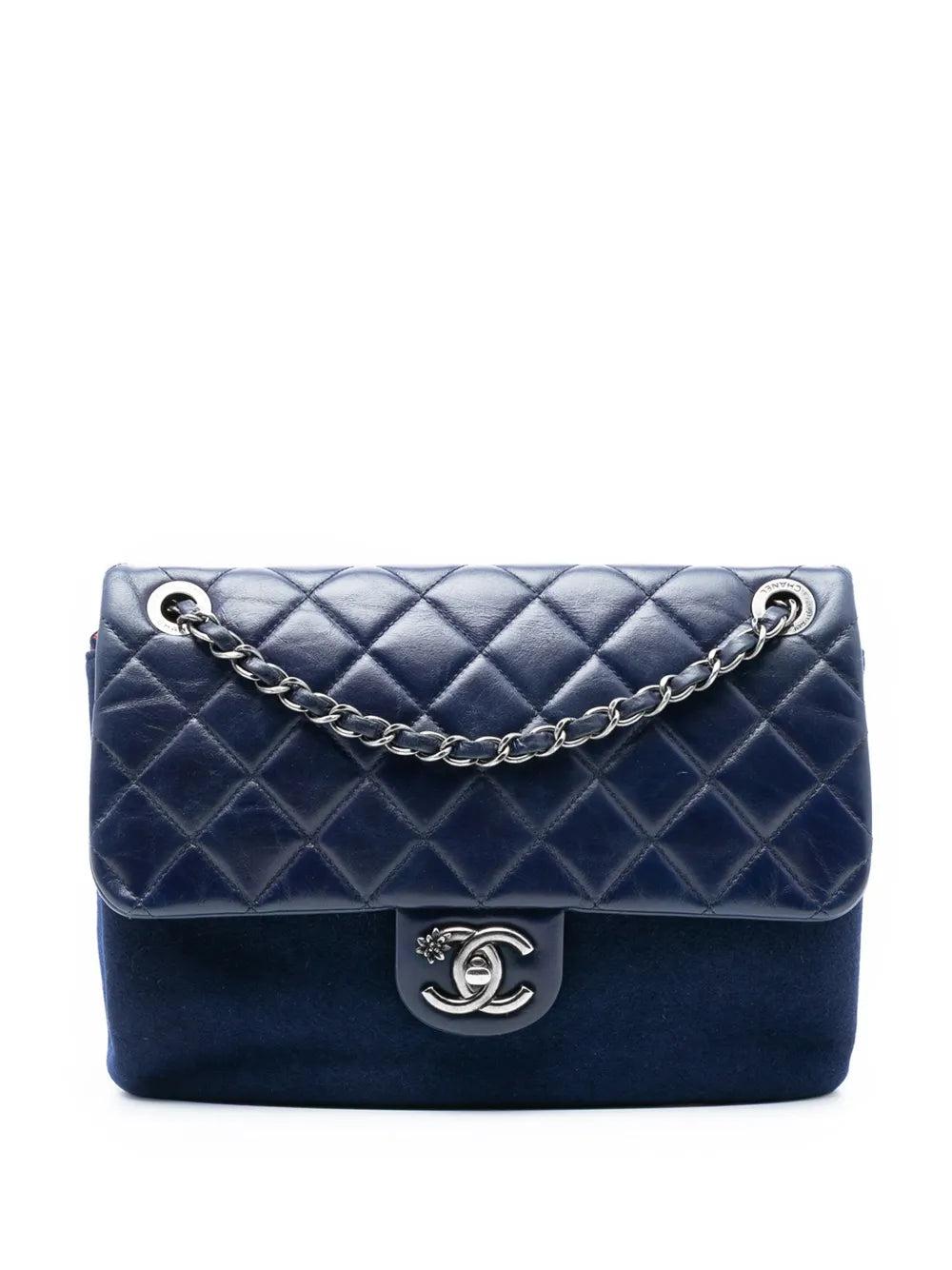 Chanel Pre Owned 2015 2016 Paris Salzburg Quilted Glazed Calfskin And Felt Edelweiss Flower Cc Flap Shoulder Bag