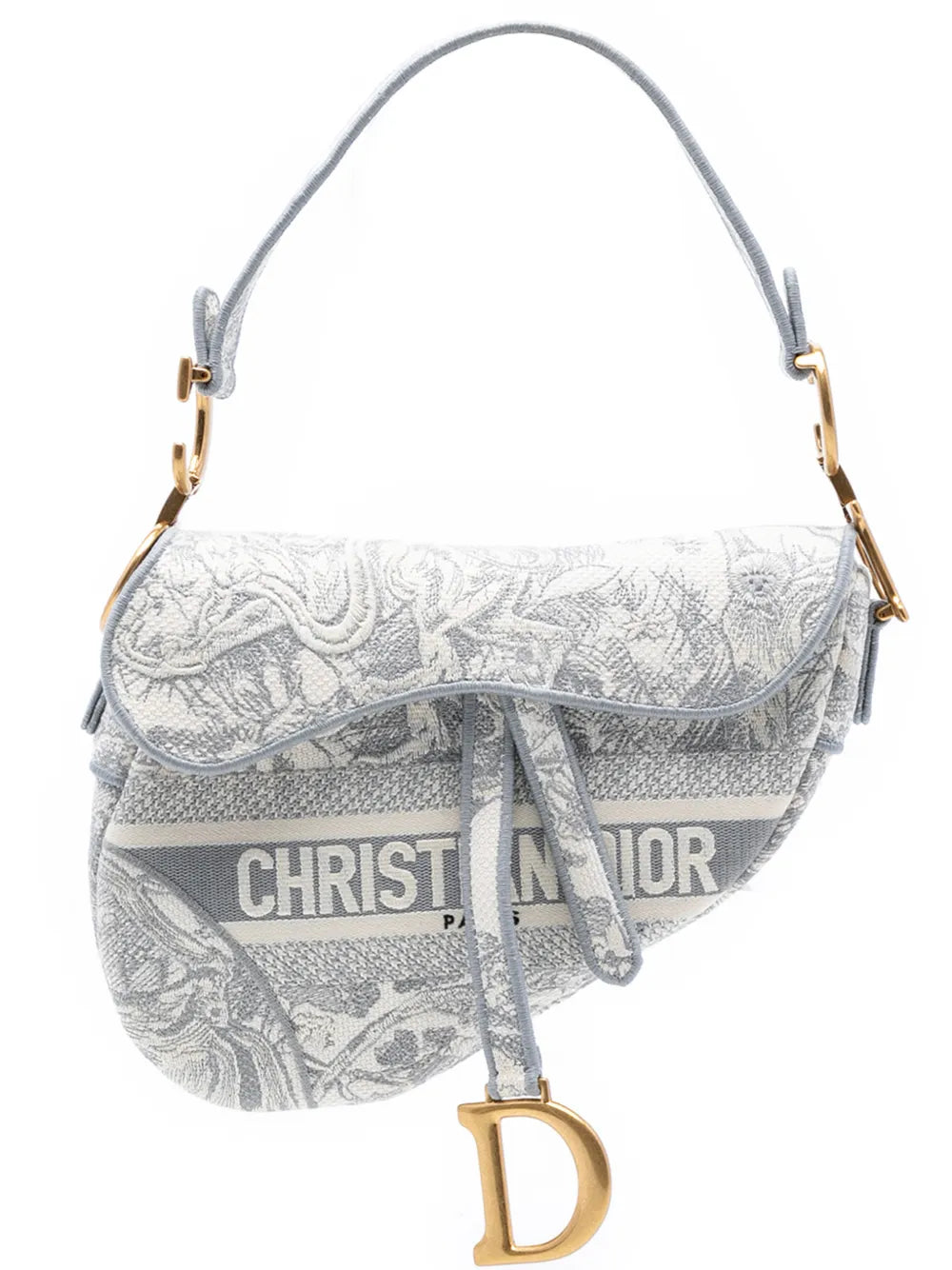 Christian Dior Pre Owned 2021 Canvas Embroidered Toile De Jouy Saddle Bag Shoulder Bag