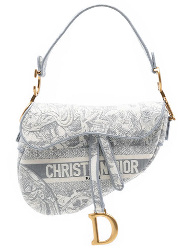 Christian Dior Pre Owned 2021 Canvas Embroidered Toile De Jouy Saddle Bag Shoulder Bag