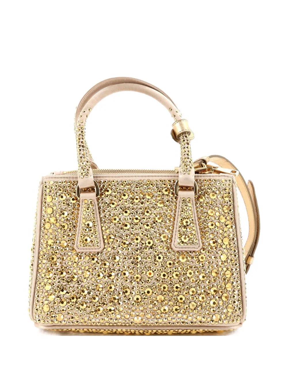 Prada Pre Owned Galleria Double Zip Tote Crystal Embellished Satin Mini Shoulder Bag