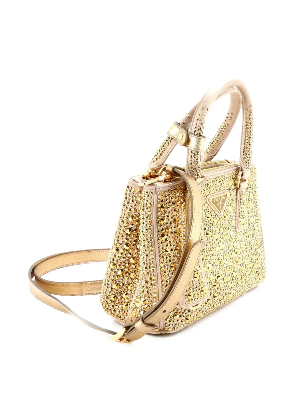 Prada Pre Owned Galleria Double Zip Tote Crystal Embellished Satin Mini Shoulder Bag