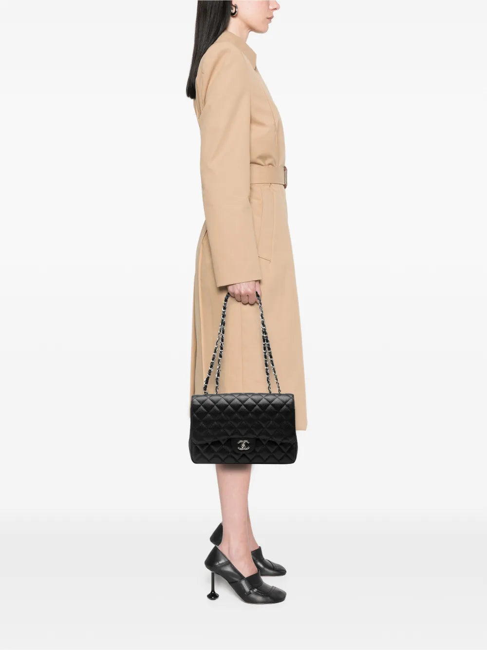 Chanel Pre Owned 2009 2010 Jumbo Classic Caviar Double Flap Shoulder Bag