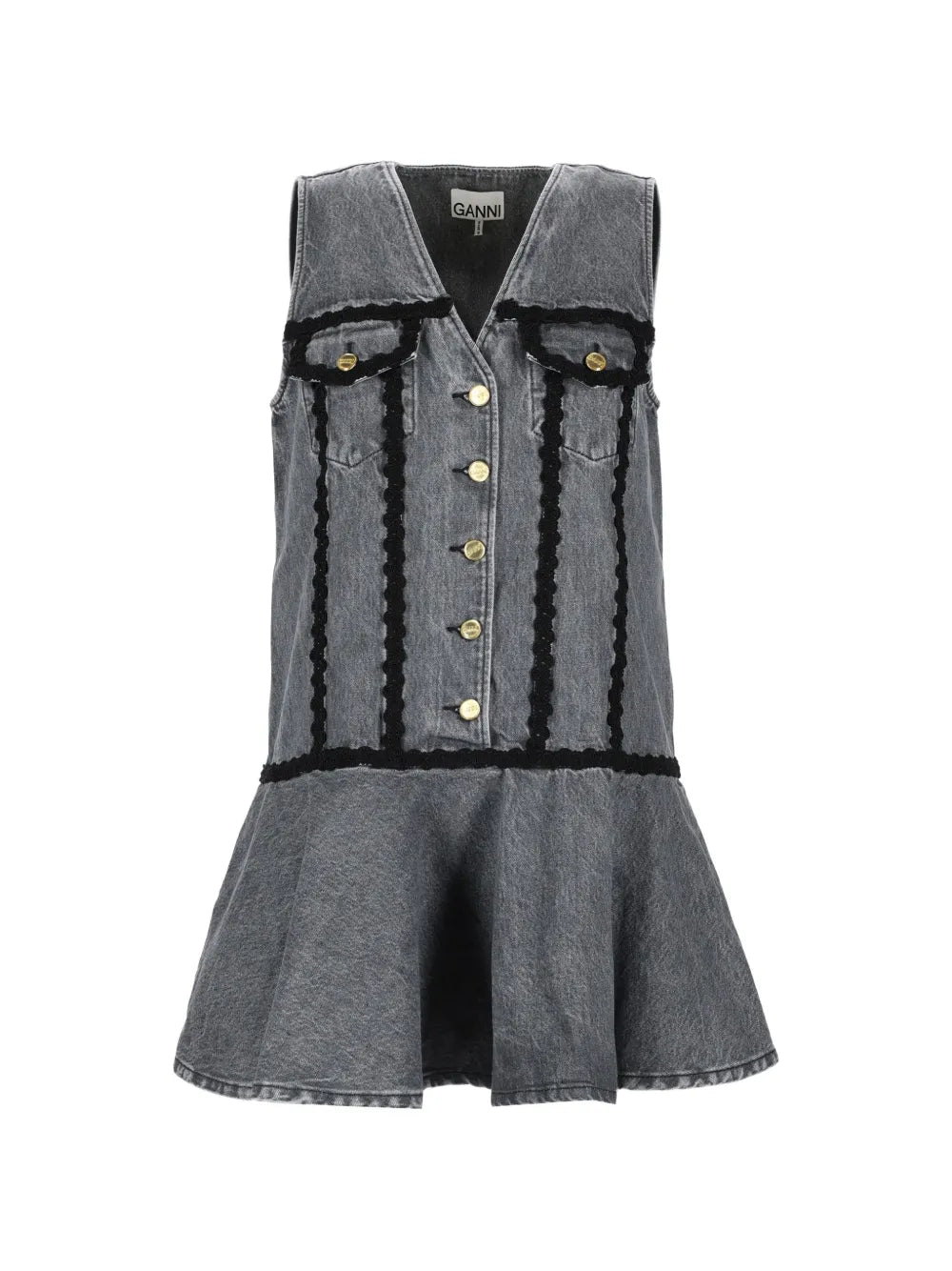 Ganni V Neck Flounce Dress