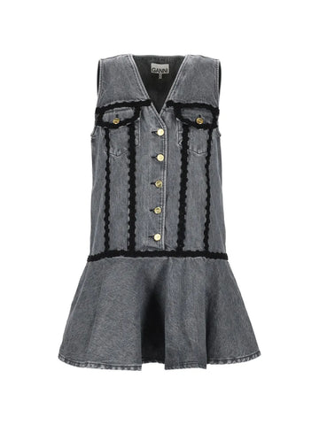 Ganni V Neck Flounce Dress