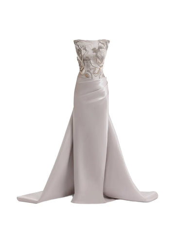 Gemy Maalouf Embroidered Draped Maxi Dress
