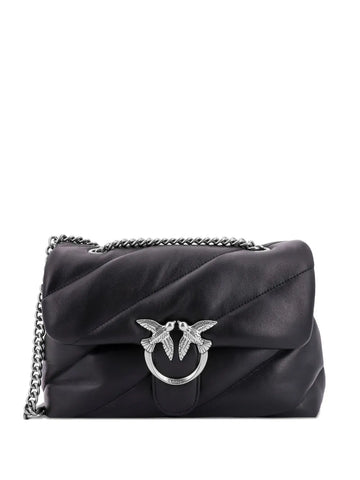 Pinko Medium Classic Love Matelasse Flap Leather Shoulder Bag