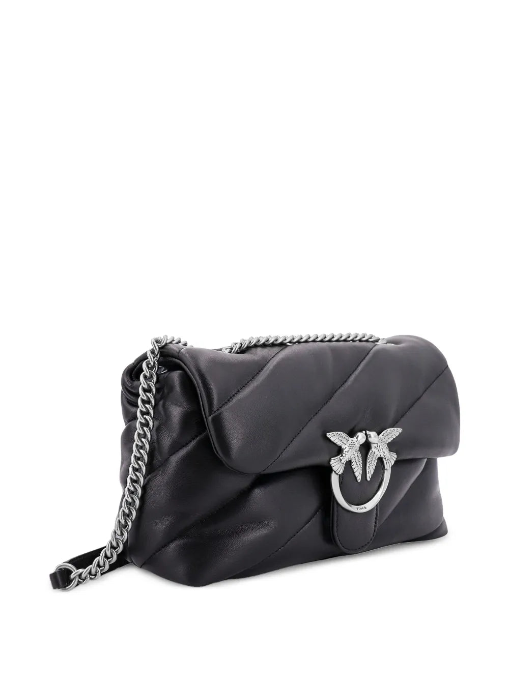 Pinko Medium Classic Love Matelasse Flap Leather Shoulder Bag
