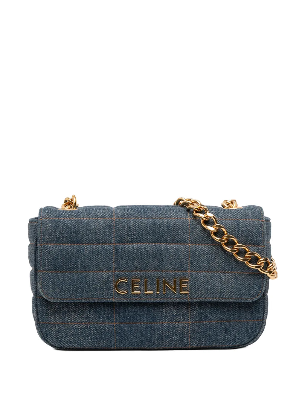 Celine Pre Owned 2022 Matelasse Denim Monochrome Chain Shoulder Bag