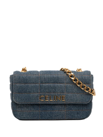 Celine Pre Owned 2022 Matelasse Denim Monochrome Chain Shoulder Bag