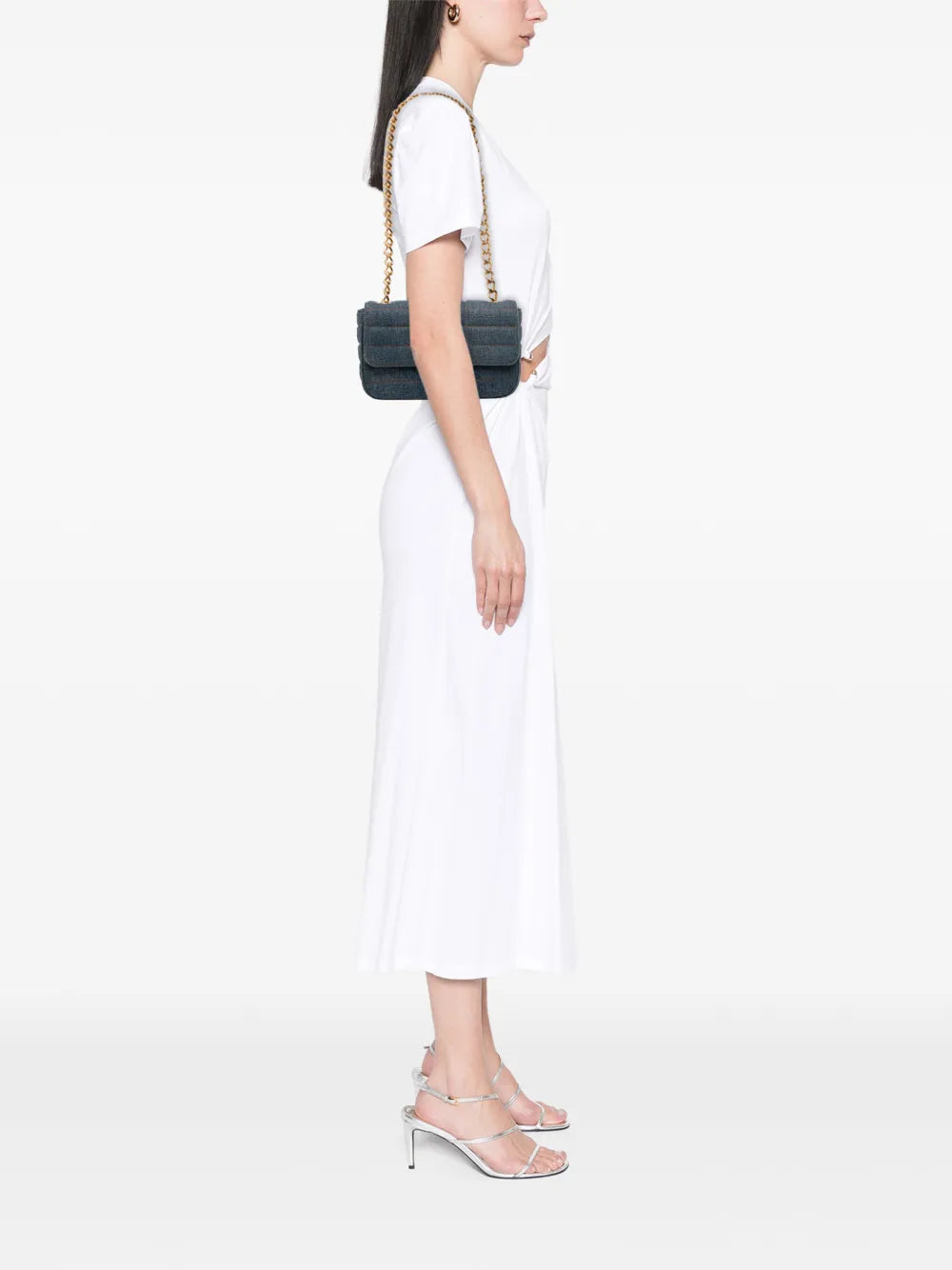 Celine Pre Owned 2022 Matelasse Denim Monochrome Chain Shoulder Bag