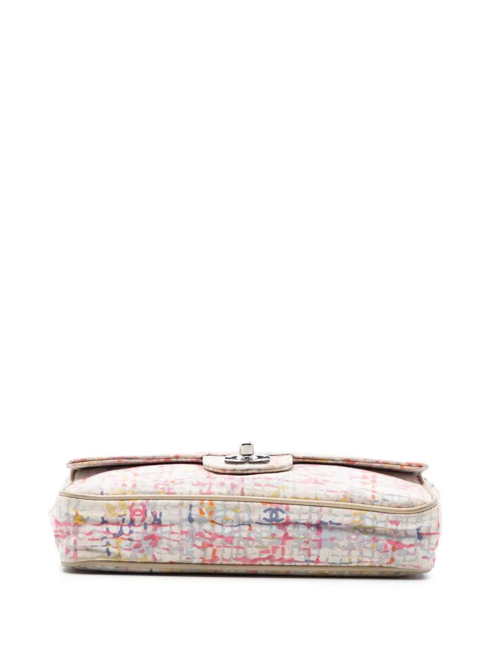 Chanel Pre Owned 2004 2005 Small Printed Canvas Watercolor Clover Flap Shoulder Bag