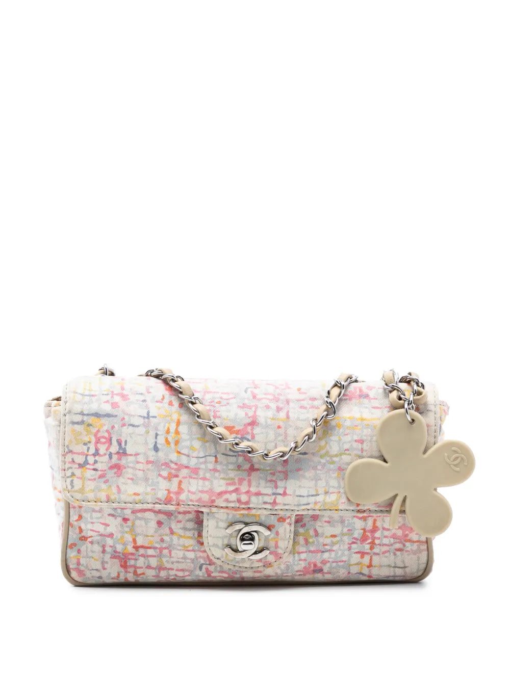 Chanel Pre Owned 2004 2005 Small Printed Canvas Watercolor Clover Flap Shoulder Bag