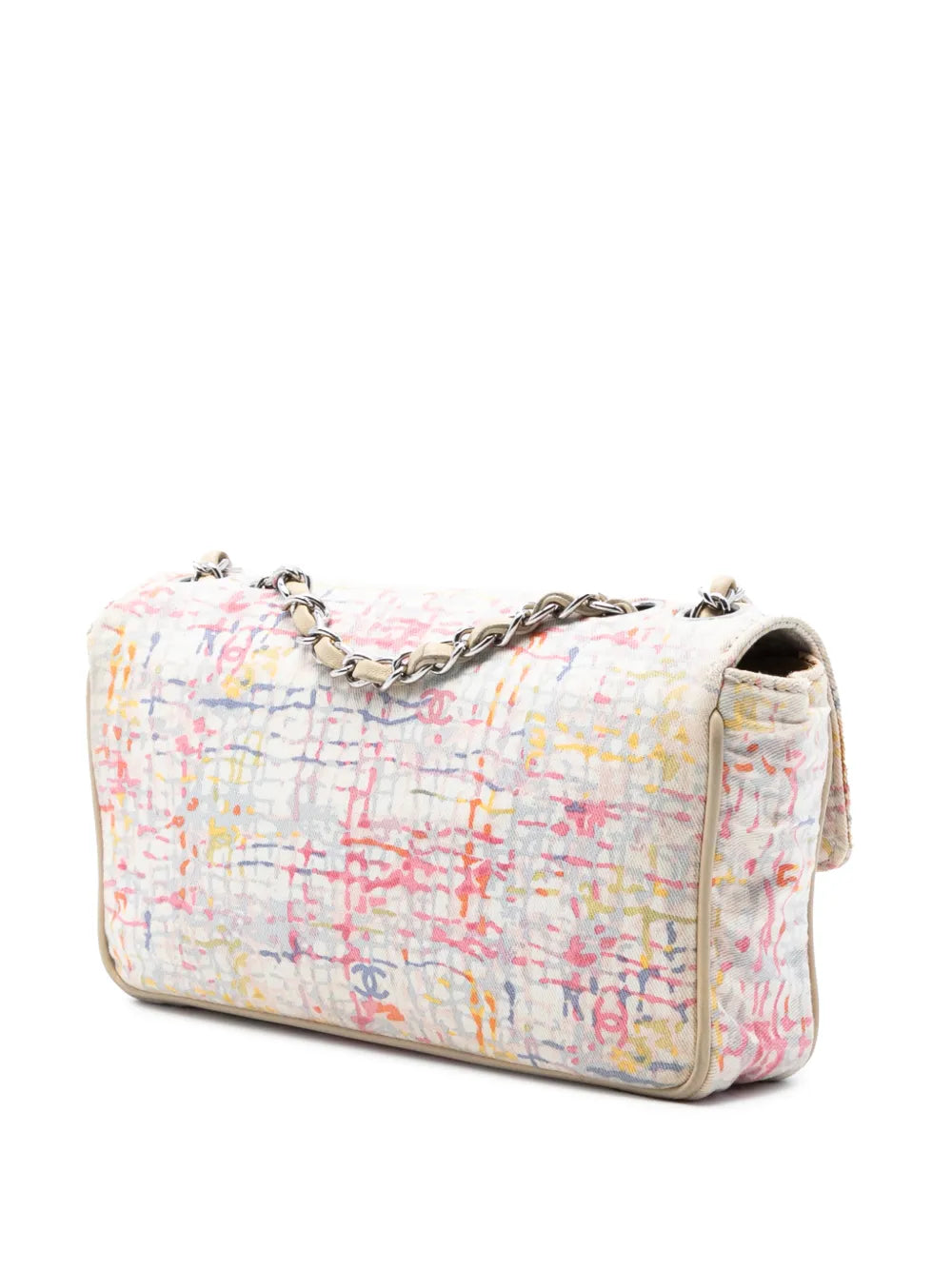 Chanel Pre Owned 2004 2005 Small Printed Canvas Watercolor Clover Flap Shoulder Bag
