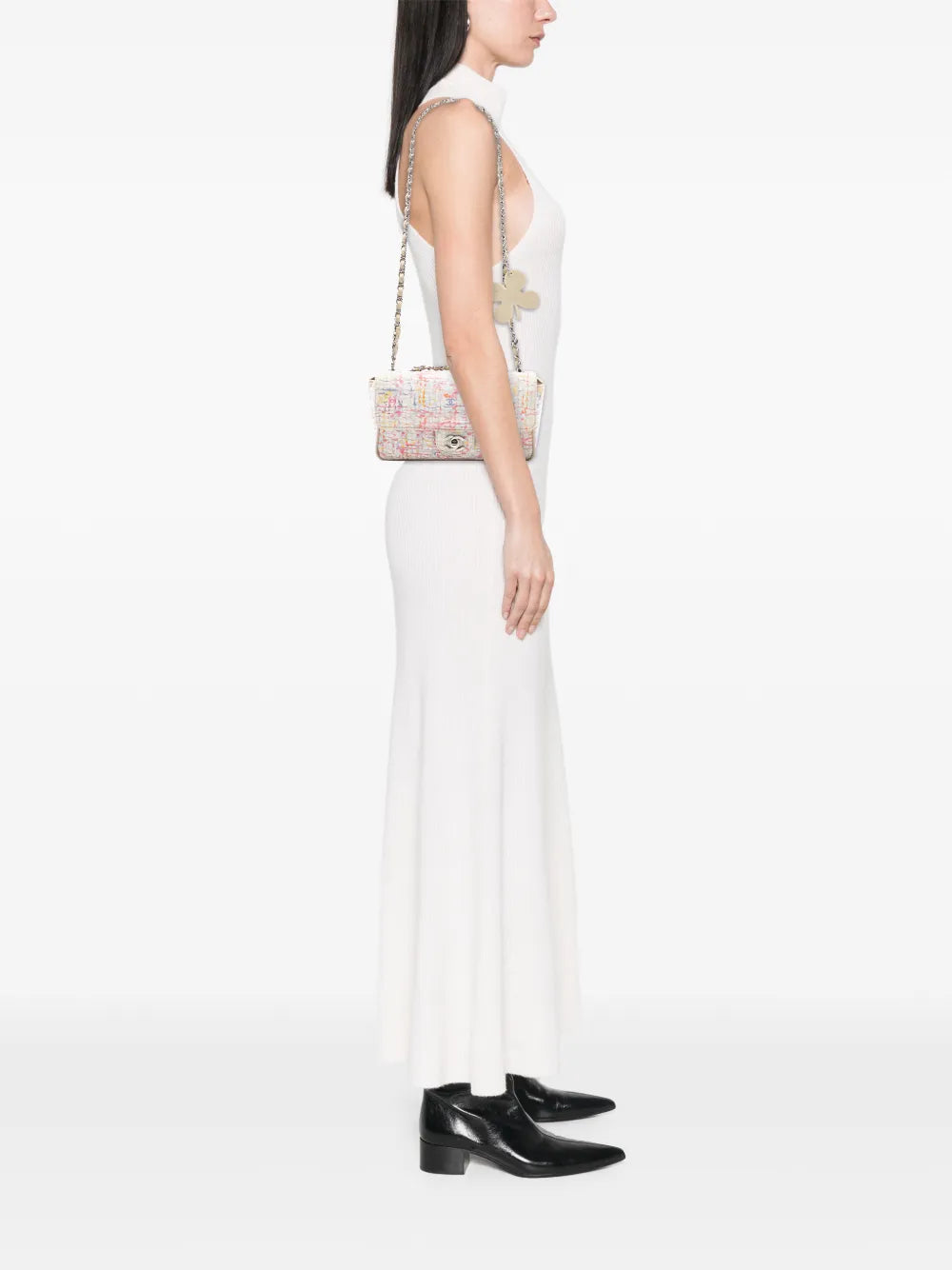 Chanel Pre Owned 2004 2005 Small Printed Canvas Watercolor Clover Flap Shoulder Bag