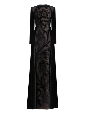 Gemy Maalouf Floral Embroidery Velvet Dress