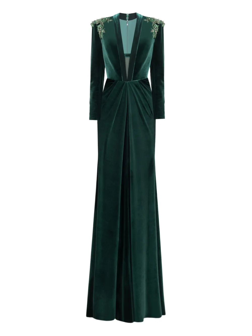 Gemy Maalouf Beaded Shoulders Velvet Dress