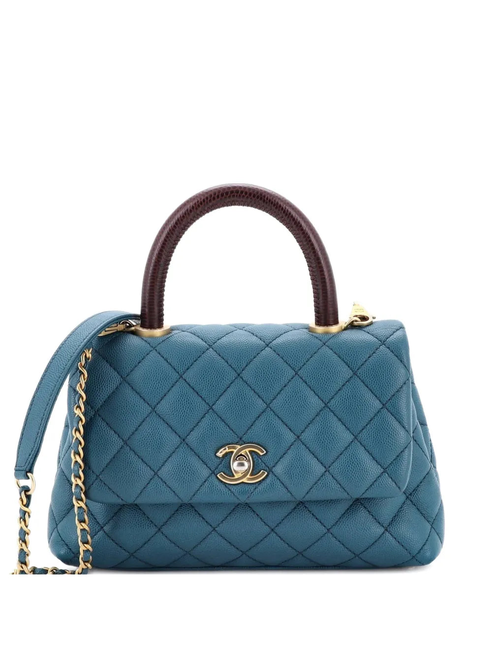 Chanel Pre Owned Coco Top Handle Bag Quilted Caviar With Lizard Mini Shoulder Bag