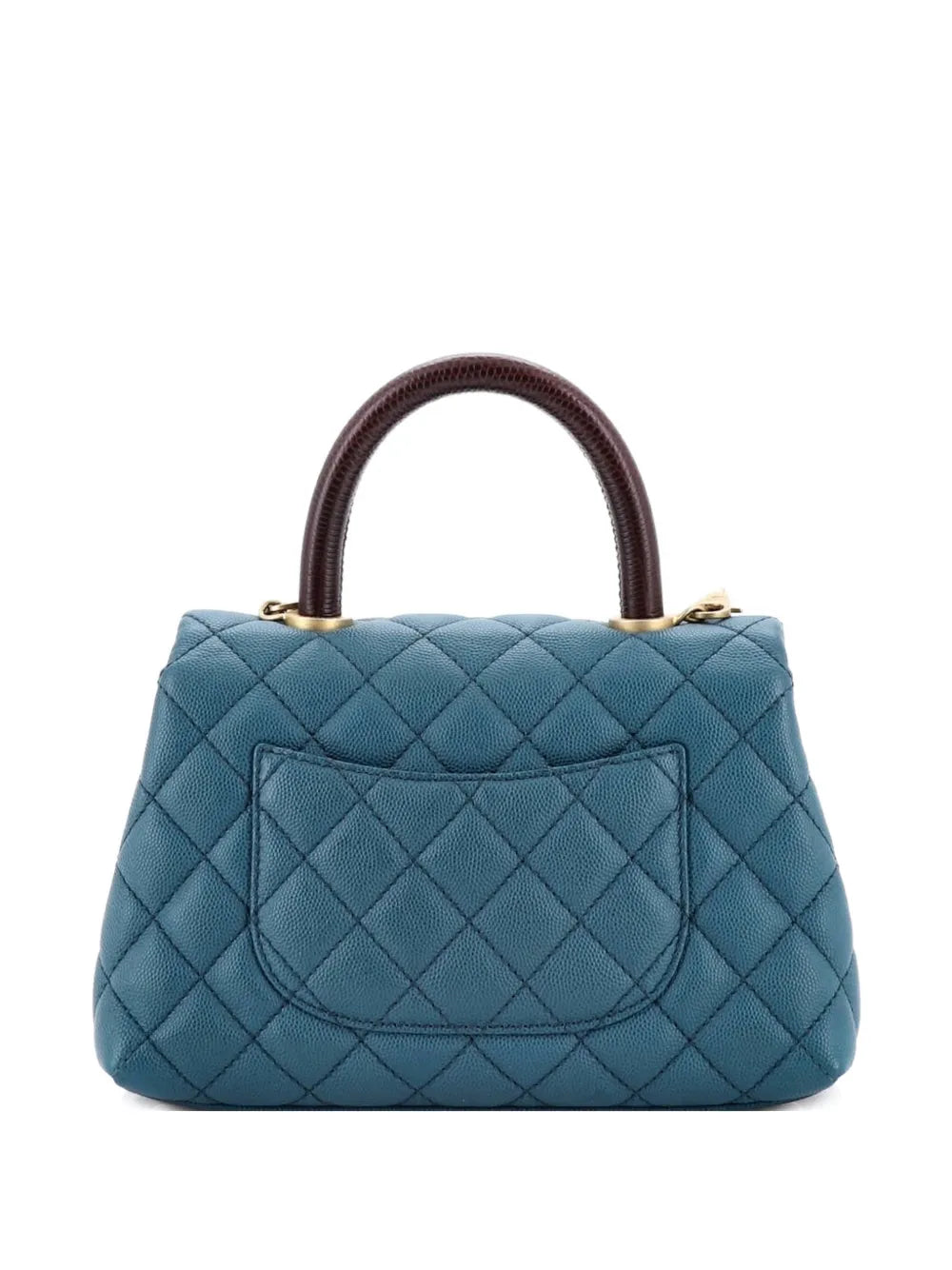 Chanel Pre Owned Coco Top Handle Bag Quilted Caviar With Lizard Mini Shoulder Bag