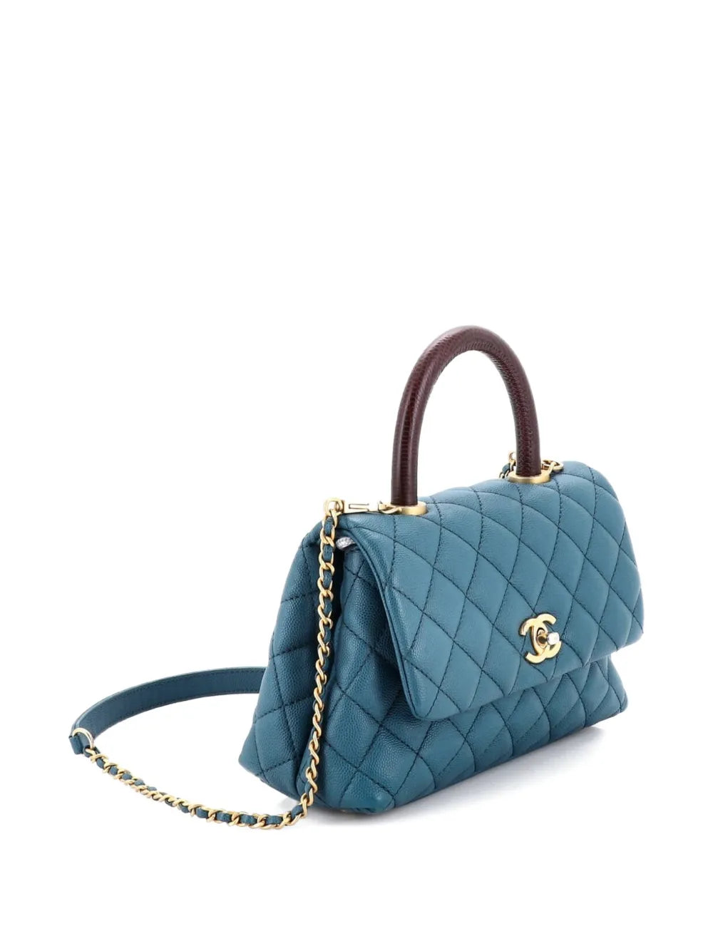 Chanel Pre Owned Coco Top Handle Bag Quilted Caviar With Lizard Mini Shoulder Bag
