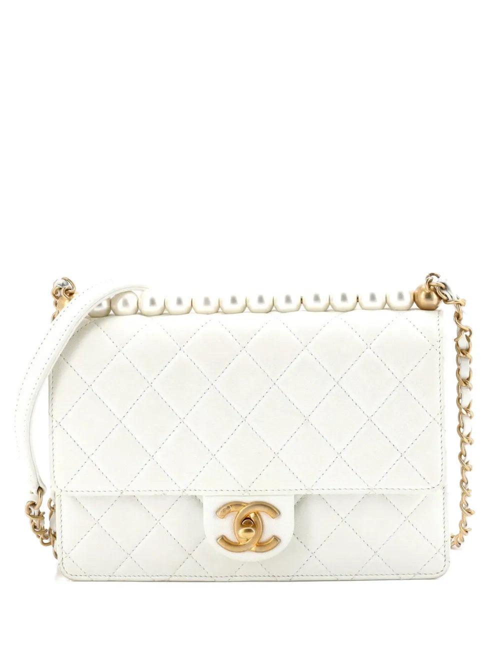 Chanel Pre Owned Chic Pearls Flap Bag Quilted Lambskin Small Shoulder Bag