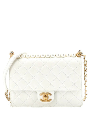 Chanel Pre Owned Chic Pearls Flap Bag Quilted Lambskin Small Shoulder Bag