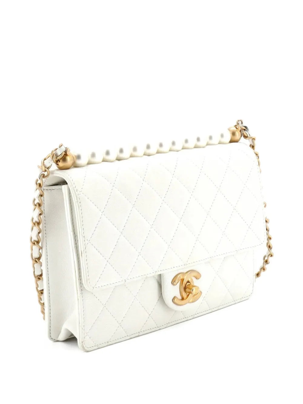Chanel Pre Owned Chic Pearls Flap Bag Quilted Lambskin Small Shoulder Bag