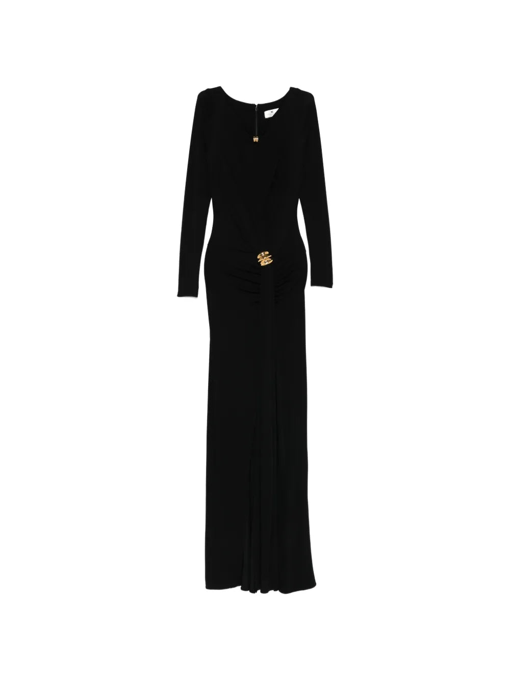 Elisabetta Franchi Gold Tone Brooch Maxi Dress