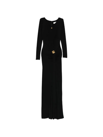 Elisabetta Franchi Gold Tone Brooch Maxi Dress