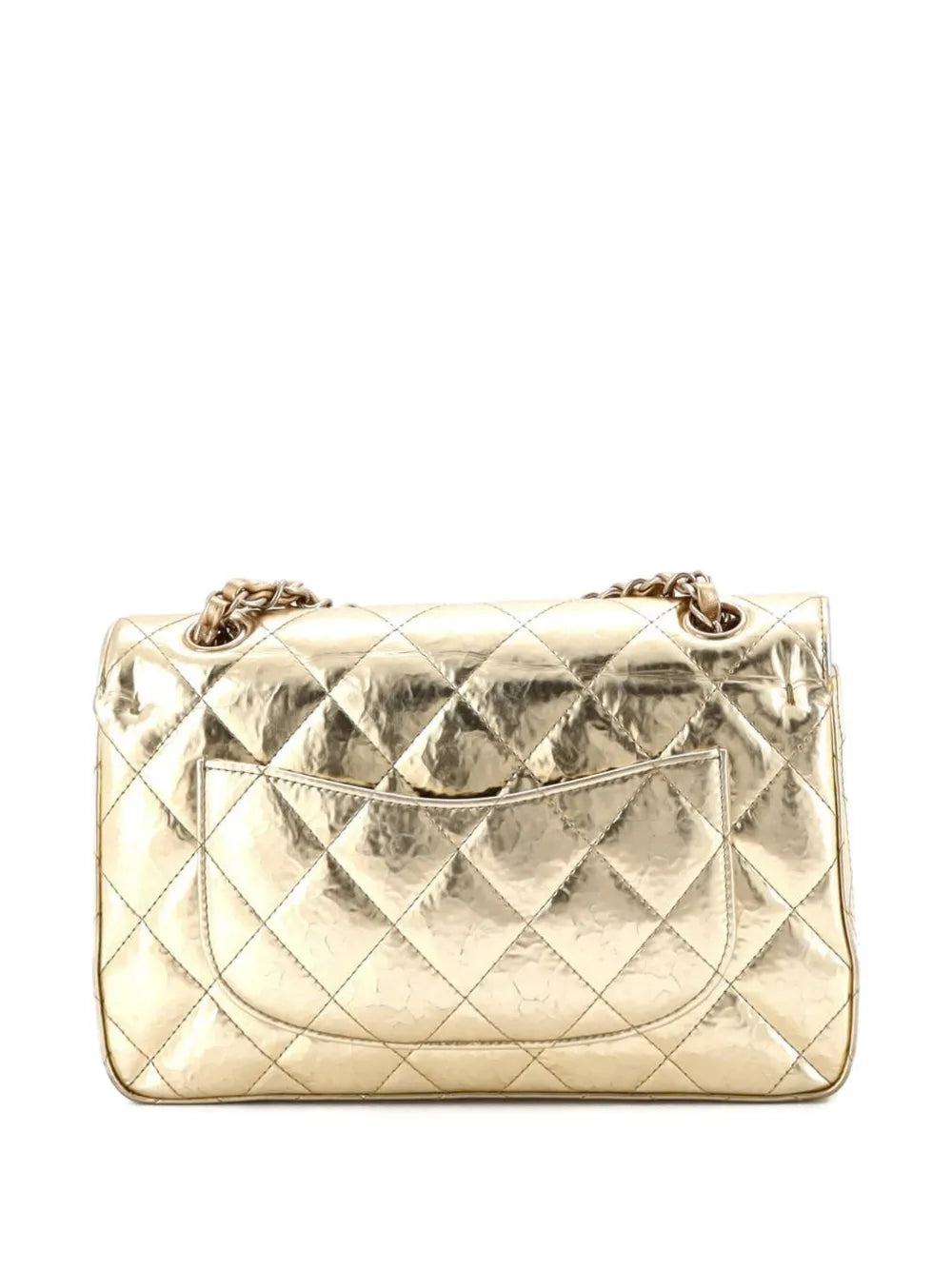 Chanel Pre Owned Classic Double Flap Bag Quilted Hammered Metallic Calfskin Small Shoulder Bag