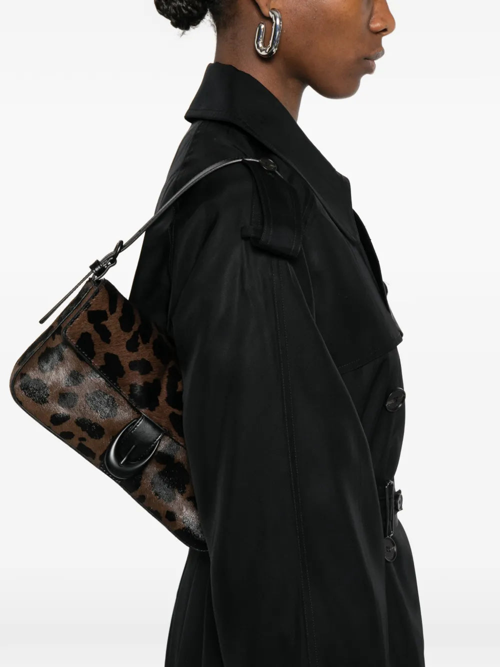 Staud Leopard Pattern Buckle Detail Shoulder Bag