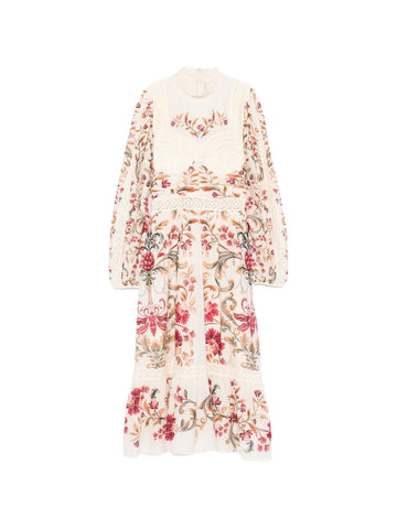 Farm Rio Lace Floral Print Midi Dress