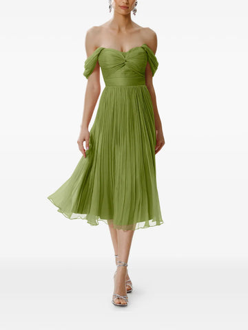 Framboise Kaly Pleated Off Shoulder Midi Dress
