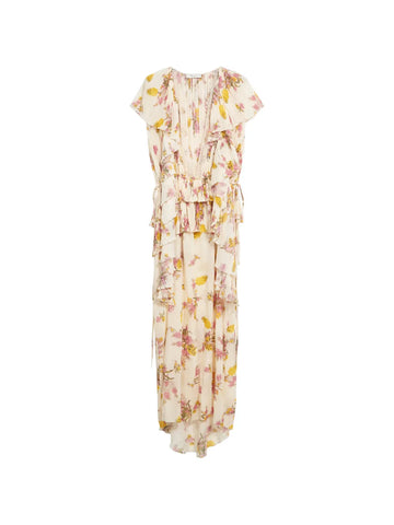 Blumarine Floral Pleated Ruffled Dress