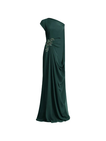 Gemy Maalouf Draped Cape Sleeve Gown