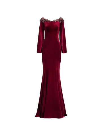Gemy Maalouf Long Sleeve Velvet Maxi Dress