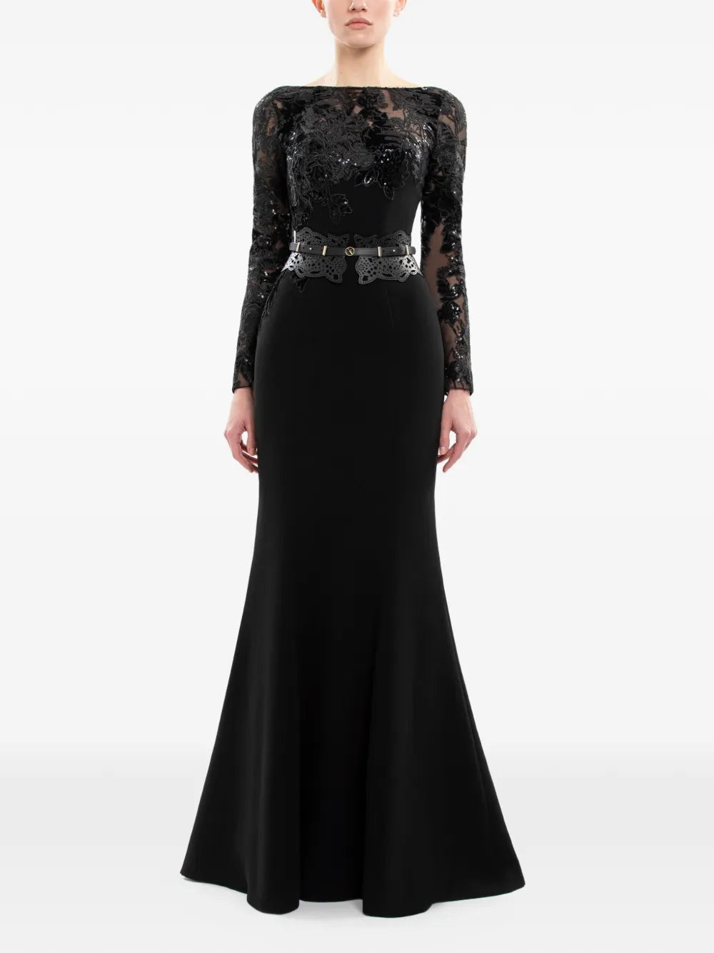 Saiid Kobeisy Embroidered Upper Long Sleeve Dress
