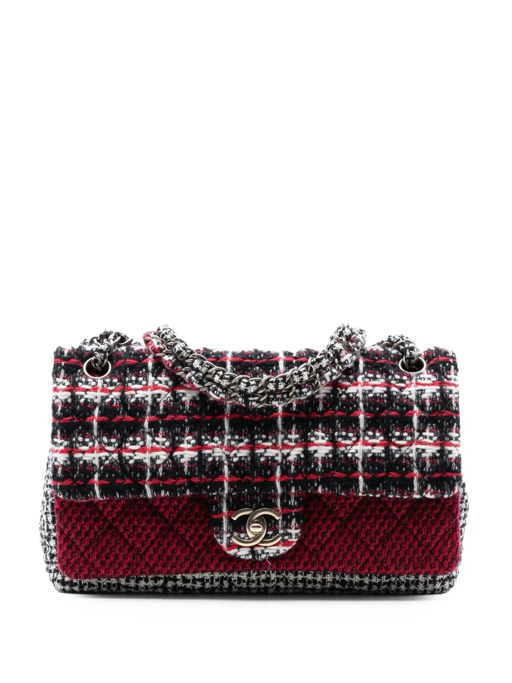 Chanel Pre Owned 2009 2010 Medium Cc Tweed Multi Print Double Flap Shoulder Bag