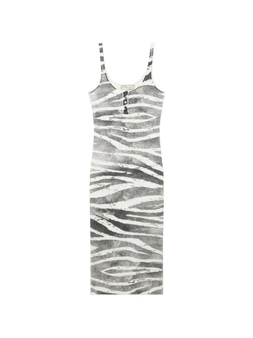 Blumarine Zebra Print Button Detail Midi Dress