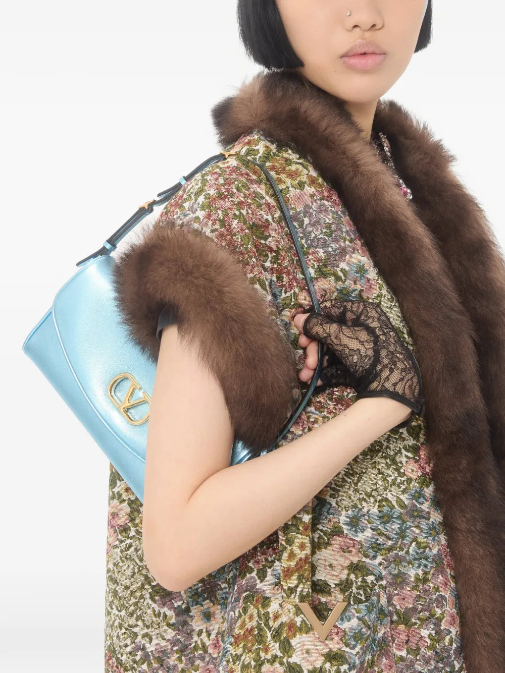 Valentino Garavani Small Devain Metallic Vlogo Shoulder Bag