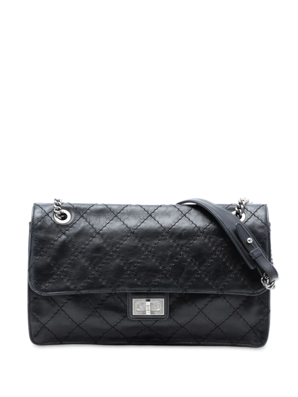 Chanel Pre Owned 2012 Embossed Cc Quilted Aged Calfskin Reissue 255 Single Flap 227 Shoulder Bag