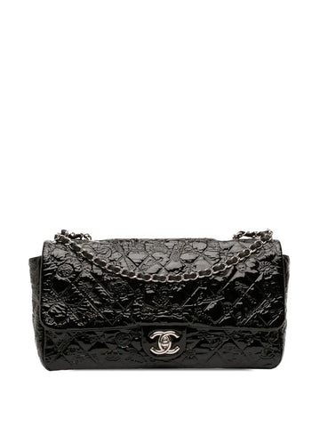 Chanel Pre Owned 2010 2011 Jumbo Patent Embossed Lucky Symbols Flap Shoulder Bag