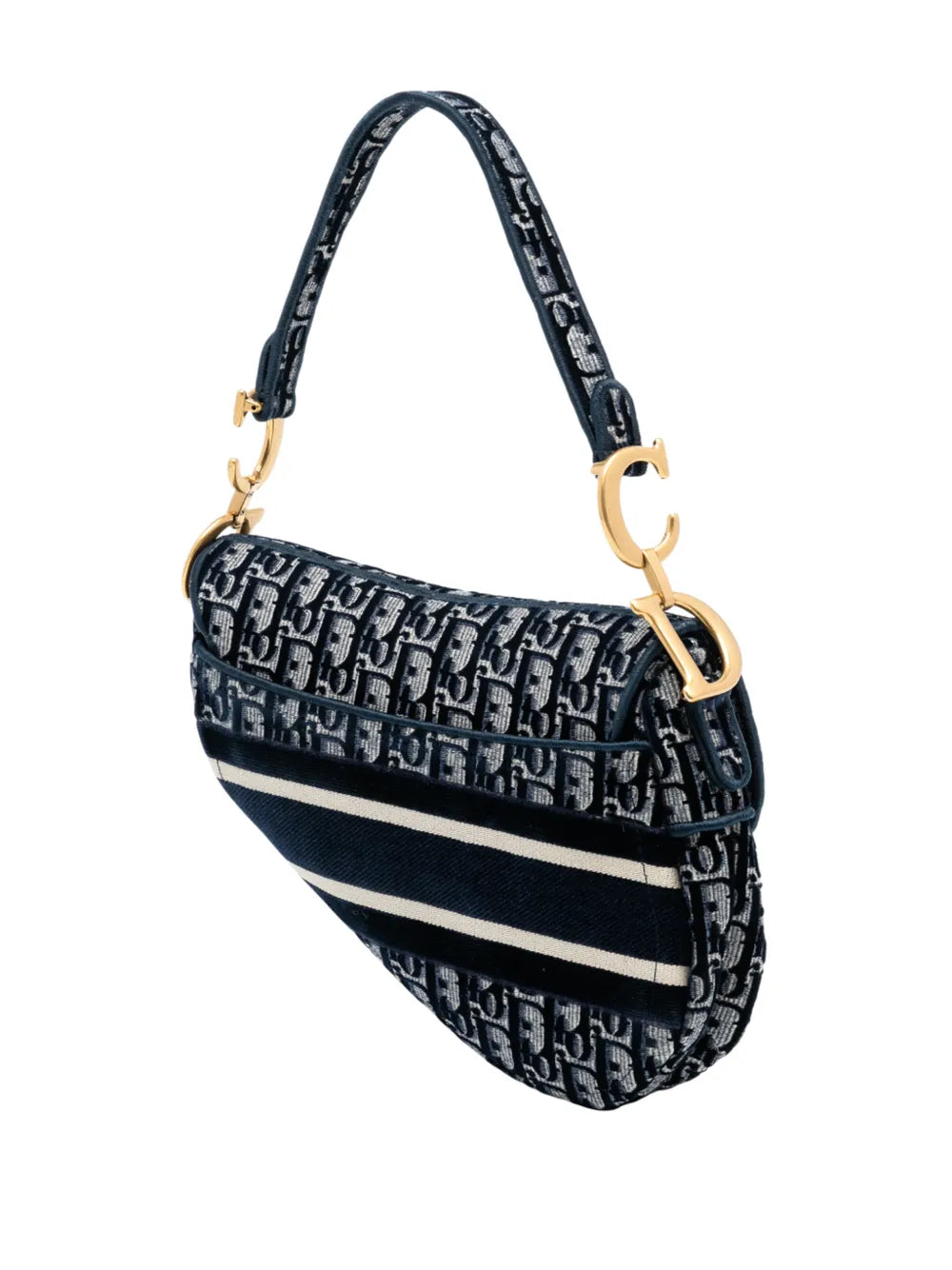 Christian Dior Pre Owned 2020 Oblique Embroidered Velvet Saddle Bag Shoulder Bag
