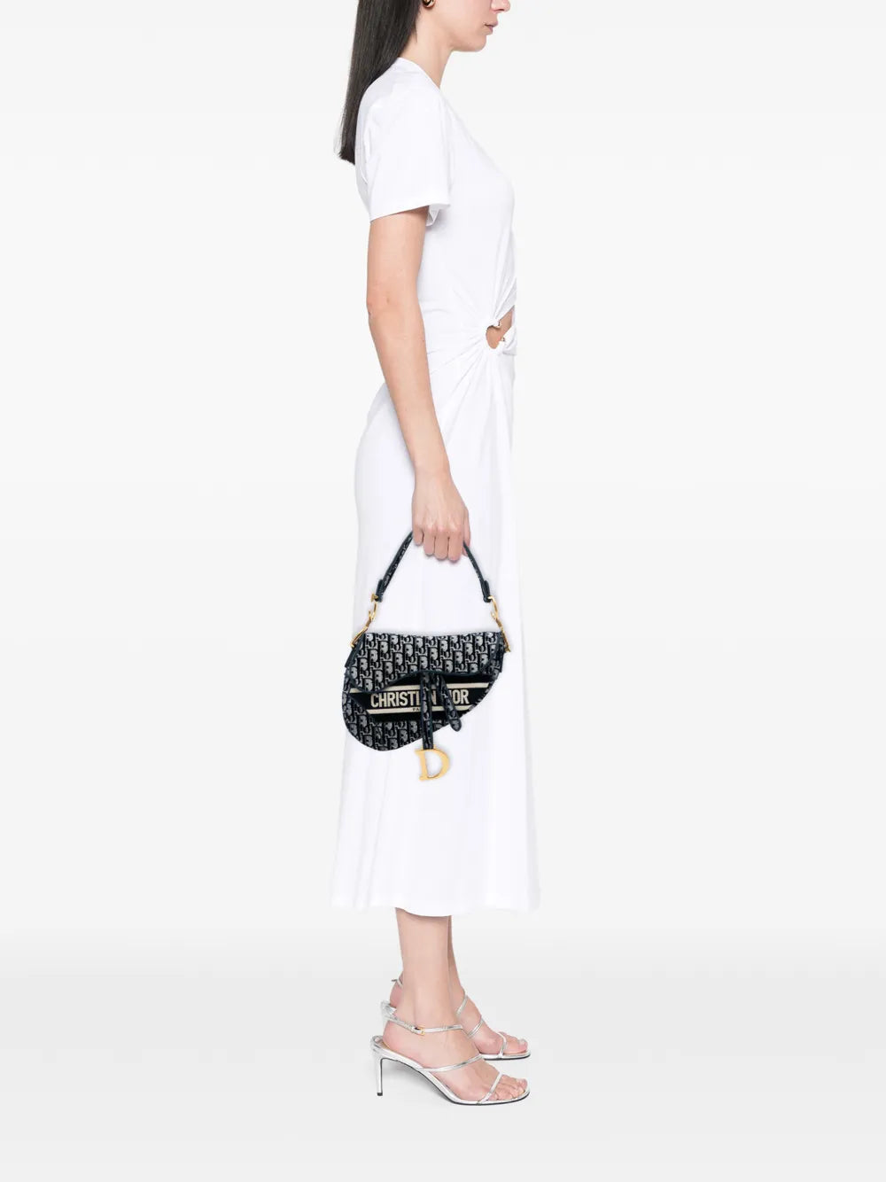Christian Dior Pre Owned 2020 Oblique Embroidered Velvet Saddle Bag Shoulder Bag