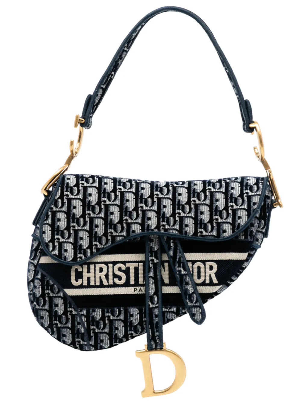 Christian Dior Pre Owned 2020 Oblique Embroidered Velvet Saddle Bag Shoulder Bag