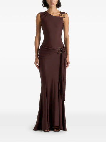 Maniere De Voir Rania Asymmetric Draped Maxi Dress