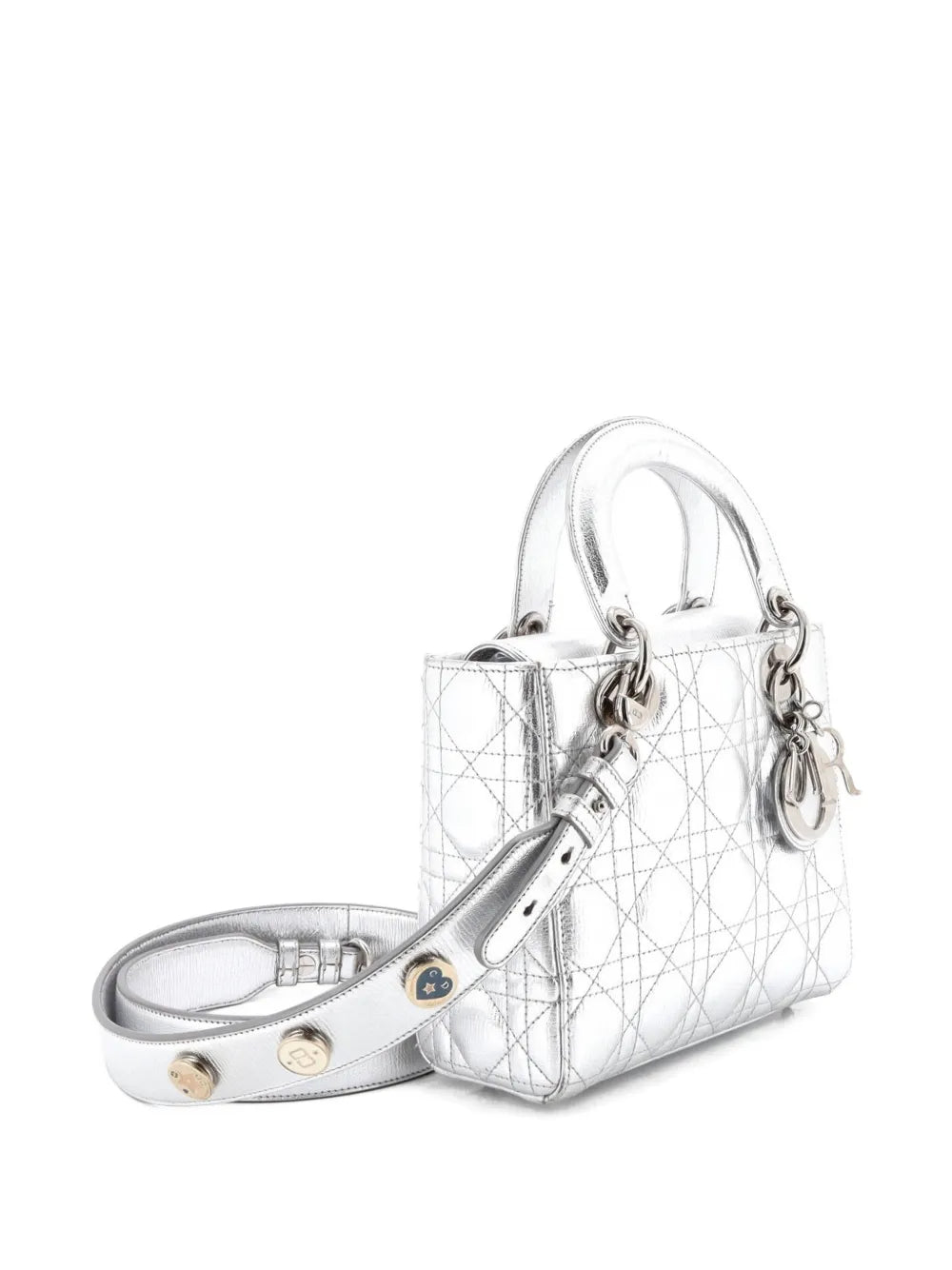 Christian Dior Pre Owned My Abcdior Lady Dior Bag Metallic Cannage Quilt Leather Shoulder Bag