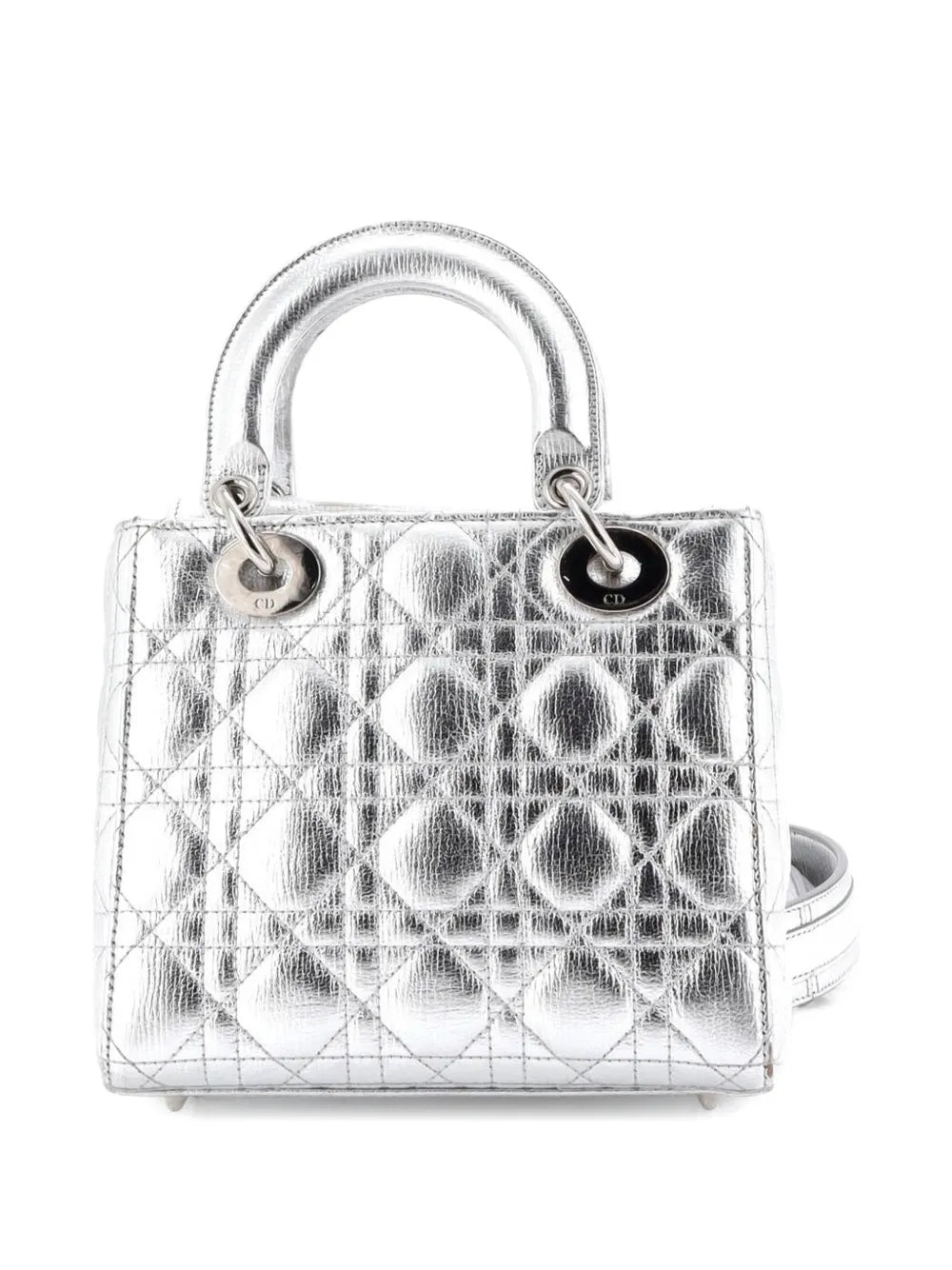Christian Dior Pre Owned My Abcdior Lady Dior Bag Metallic Cannage Quilt Leather Shoulder Bag