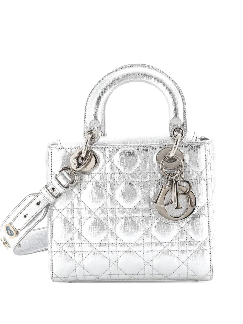 Christian Dior Pre Owned My Abcdior Lady Dior Bag Metallic Cannage Quilt Leather Shoulder Bag