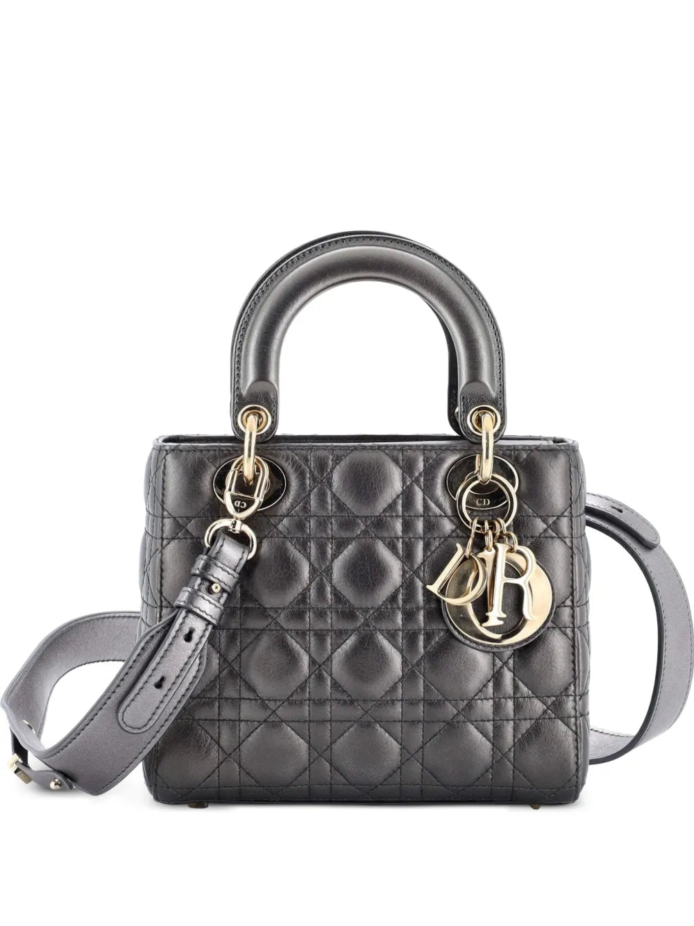 Christian Dior Pre Owned My Abcdior Lady Dior Bag Metallic Cannage Quilt Leather Shoulder Bag