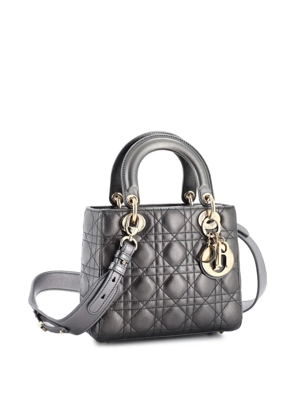 Christian Dior Pre Owned My Abcdior Lady Dior Bag Metallic Cannage Quilt Leather Shoulder Bag